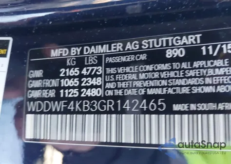 2016 Mercedes-Benz C 300 4Matic из США, поврежденный, VIN WDDWF4KB3GR142465